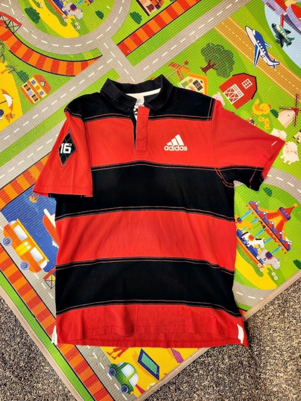Vintage adidas Rugby Striped Soccer Jersey Red & Black Large